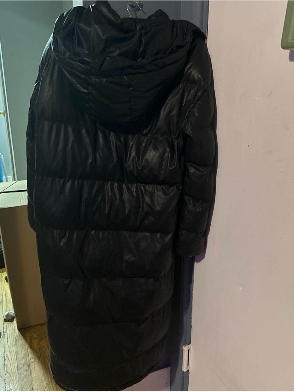 Woman’s Black Puffer Coat with Hood - Picture 2 of 3
